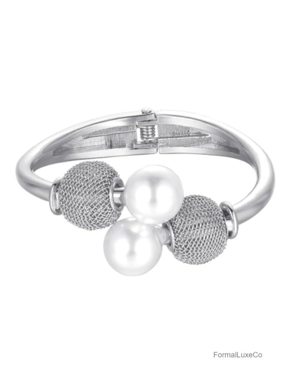 Faux Pearl Open Cuff Bangle Bracelet Chunky Big Pearl Statement Jewelry Party